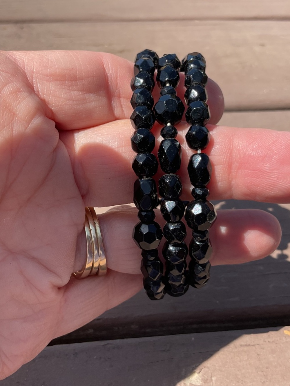 Black Faceted Bead Coil Bracelet